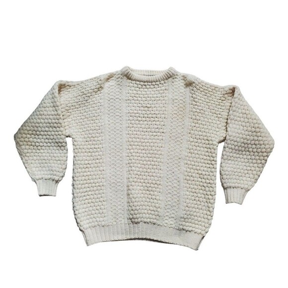 Donegal II Sweater Men XL Cream Irish Wool Fisherman Cable Knit Crew Long Sleeve